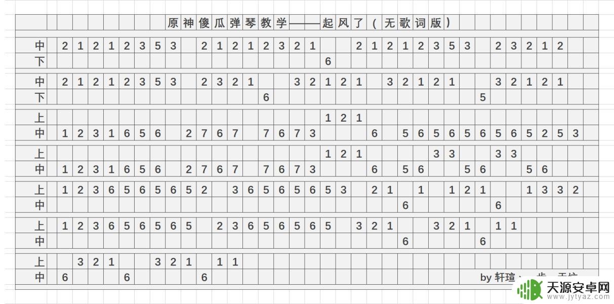 原神手机琴谱起风了 原神起风了乐谱简谱